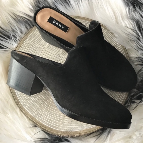 Dkny Shoes - DKNY Nubuck Leather Black Mules sz 9